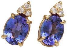 Load image into Gallery viewer, Exquisite 4.18 Carats Natural Tanzanite and Diamond 14K Solid Yellow Gold Stud Earrings