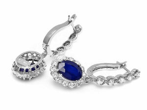 Exquisite 5.70 Carats Natural Sapphire and Diamond 14K Solid White Gold Earrings