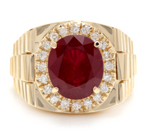 Load image into Gallery viewer, 10.70 Carats Natural Diamond &amp; Ruby 14K Solid Yellow Gold Men&#39;s Ring