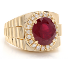 Load image into Gallery viewer, 10.70 Carats Natural Diamond &amp; Ruby 14K Solid Yellow Gold Men&#39;s Ring