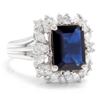 Load image into Gallery viewer, 9.30 Carats Exquisite Natural Blue Sapphire and Diamond 14K Solid White Gold Ring