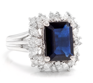 9.30 Carats Exquisite Natural Blue Sapphire and Diamond 14K Solid White Gold Ring