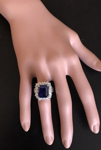 9.30 Carats Exquisite Natural Blue Sapphire and Diamond 14K Solid White Gold Ring