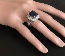 Load image into Gallery viewer, 9.30 Carats Exquisite Natural Blue Sapphire and Diamond 14K Solid White Gold Ring