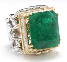Load image into Gallery viewer, 18.35 Carats Natural Emerald and Diamond 14K Solid Two Gold Ring