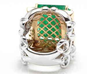 18.35 Carats Natural Emerald and Diamond 14K Solid Two Gold Ring