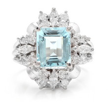 Load image into Gallery viewer, 4.10 Carats Natural Aquamarine and Diamond 14K Solid White Gold Ring