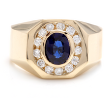 Load image into Gallery viewer, 2.30 Carats Natural Diamond &amp; Blue Sapphire 14K Solid Yellow Gold Men&#39;s Ring