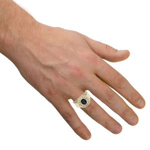 2.30 Carats Natural Diamond & Blue Sapphire 14K Solid Yellow Gold Men's Ring