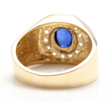 Load image into Gallery viewer, 2.30 Carats Natural Diamond &amp; Blue Sapphire 14K Solid Yellow Gold Men&#39;s Ring