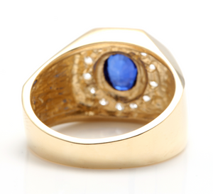 2.30 Carats Natural Diamond & Blue Sapphire 14K Solid Yellow Gold Men's Ring