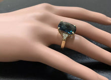 Load image into Gallery viewer, 9.35 Carats Natural Impressive London Blue Topaz and Diamond 14K Yellow Gold Ring