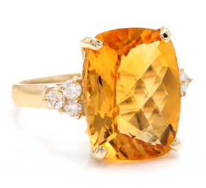 9.35 Carats Natural Very Nice Looking Citrine and Diamond 14K Solid Yellow Gold Ring