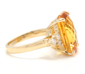 9.35 Carats Natural Very Nice Looking Citrine and Diamond 14K Solid Yellow Gold Ring