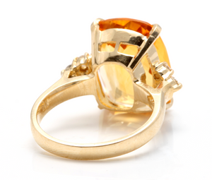 9.35 Carats Natural Very Nice Looking Citrine and Diamond 14K Solid Yellow Gold Ring