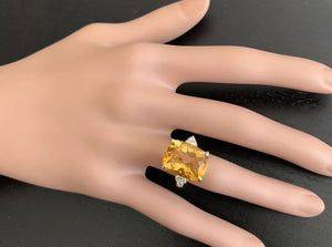 9.35 Carats Natural Very Nice Looking Citrine and Diamond 14K Solid Yellow Gold Ring