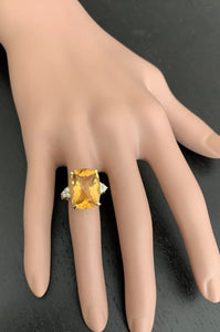 9.35 Carats Natural Very Nice Looking Citrine and Diamond 14K Solid Yellow Gold Ring