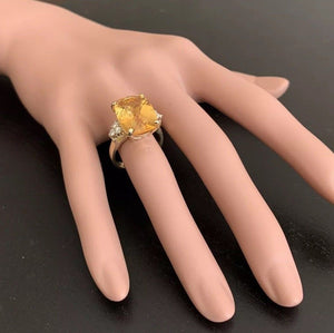 9.35 Carats Natural Very Nice Looking Citrine and Diamond 14K Solid Yellow Gold Ring