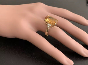 9.35 Carats Natural Very Nice Looking Citrine and Diamond 14K Solid Yellow Gold Ring