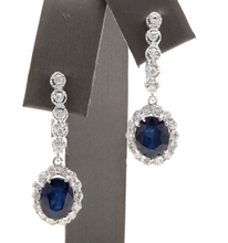 Load image into Gallery viewer, Exquisite 6.70 Carats Natural Sapphire and Diamond 14K Solid White Gold Earrings