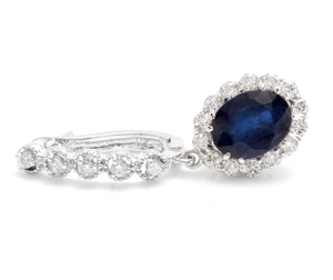 Exquisite 6.70 Carats Natural Sapphire and Diamond 14K Solid White Gold Earrings