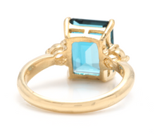 Load image into Gallery viewer, 3.48 Carats Impressive Natural London Blue Topaz and Diamond 14K Yellow Gold Ring