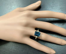 Load image into Gallery viewer, 3.48 Carats Impressive Natural London Blue Topaz and Diamond 14K Yellow Gold Ring