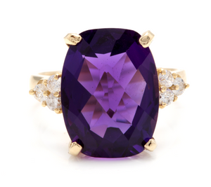 9.35 Carats Natural Impressive Amethyst and Diamond 14K Yellow Gold Ring