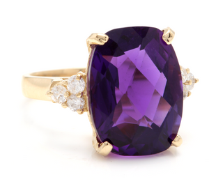 9.35 Carats Natural Impressive Amethyst and Diamond 14K Yellow Gold Ring