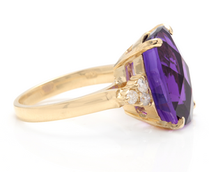 9.35 Carats Natural Impressive Amethyst and Diamond 14K Yellow Gold Ring
