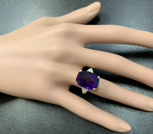 9.35 Carats Natural Impressive Amethyst and Diamond 14K Yellow Gold Ring