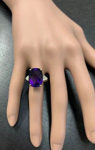 9.35 Carats Natural Impressive Amethyst and Diamond 14K Yellow Gold Ring