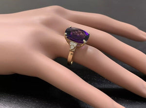 9.35 Carats Natural Impressive Amethyst and Diamond 14K Yellow Gold Ring