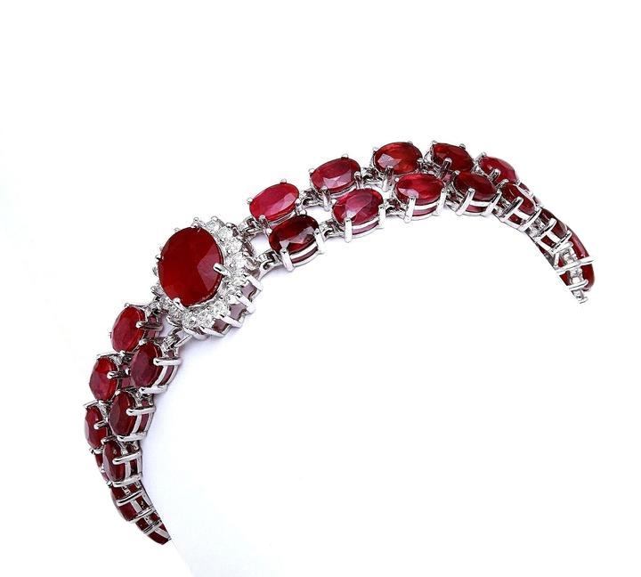 Very Impressive 23.30 Carats Natural Red Ruby & Diamond 14K Solid White Gold Bracelet