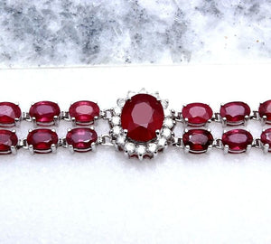 Very Impressive 23.30 Carats Natural Red Ruby & Diamond 14K Solid White Gold Bracelet