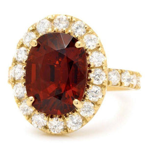 9.40 Carats Natural Red Garnet and Diamond 14K Solid Yellow Gold Ring