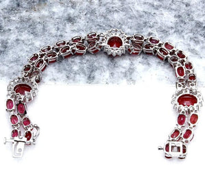 Very Impressive 23.30 Carats Natural Red Ruby & Diamond 14K Solid White Gold Bracelet