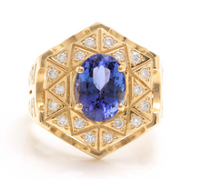 Load image into Gallery viewer, 5.35 Carats Natural Tanzanite and Diamond 14K Solid Yellow Gold Men&#39;s Ring
