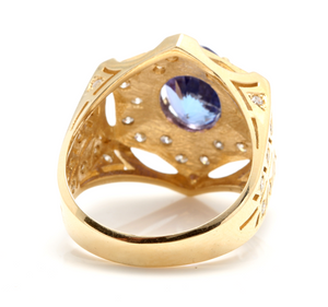 5.35 Carats Natural Tanzanite and Diamond 14K Solid Yellow Gold Men's Ring