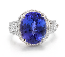 Load image into Gallery viewer, 13.00 Carats Natural Very Nice Looking Tanzanite and Diamond 14K Solid White Gold Ring