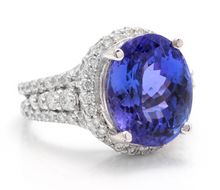 Load image into Gallery viewer, 13.00 Carats Natural Very Nice Looking Tanzanite and Diamond 14K Solid White Gold Ring