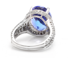 Load image into Gallery viewer, 13.00 Carats Natural Very Nice Looking Tanzanite and Diamond 14K Solid White Gold Ring