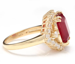 8.85 Carats Impressive Red Ruby and Natural Diamond 14K Yellow Gold Ring
