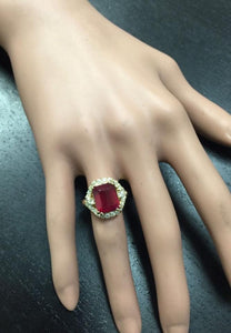 8.85 Carats Impressive Red Ruby and Natural Diamond 14K Yellow Gold Ring