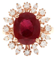 Load image into Gallery viewer, 7.90 Carats Impressive Red Ruby and Natural Diamond 14K Rose Gold Ring