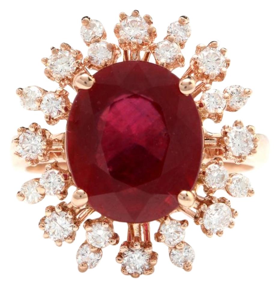7.90 Carats Impressive Red Ruby and Natural Diamond 14K Rose Gold Ring