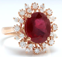 Load image into Gallery viewer, 7.90 Carats Impressive Red Ruby and Natural Diamond 14K Rose Gold Ring