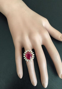 7.90 Carats Impressive Red Ruby and Natural Diamond 14K Rose Gold Ring