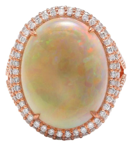 8.60 Carats Natural Impressive Australian Opal and Diamond 14K Solid Rose Gold Ring