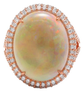 8.60 Carats Natural Impressive Australian Opal and Diamond 14K Solid Rose Gold Ring